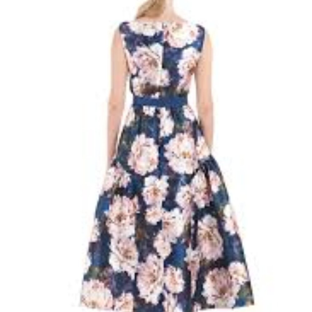 Kay Unger blush blue floral Lydia tea length cocktail dress size 10 - Picture 6 of 11